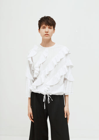 Ruffled Drawstring Hem Blouse