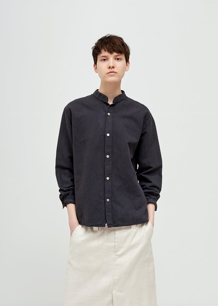 Daze Cotton Linen Collarless Shirt