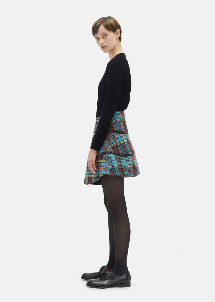Wool Tartan Check Flared Skirt