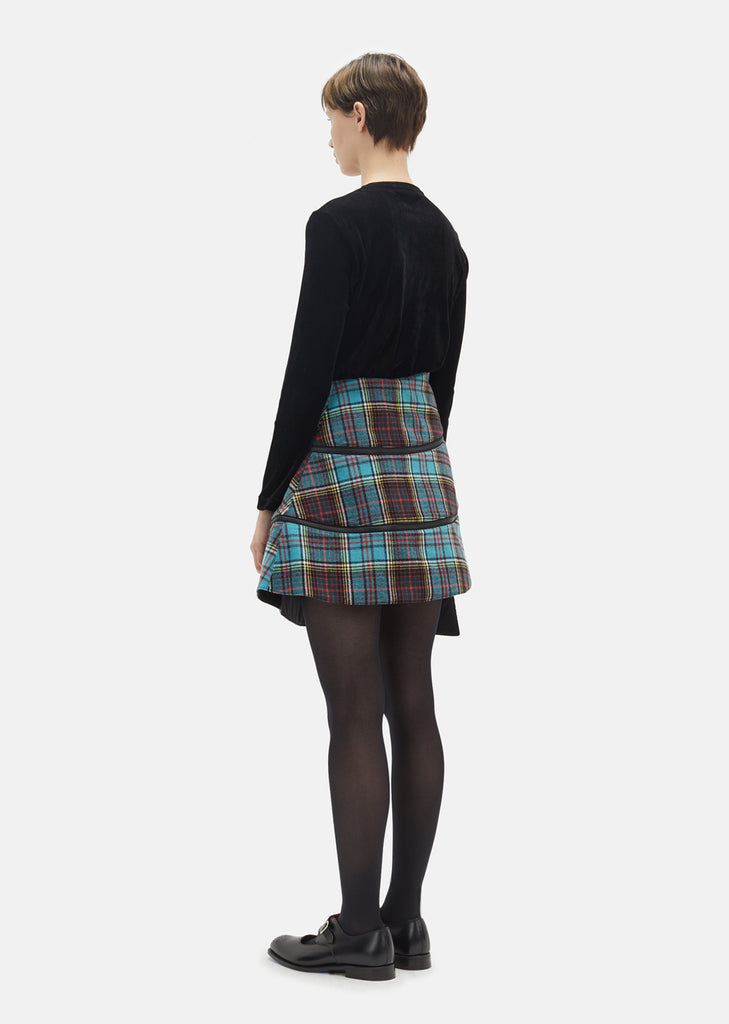 Wool Tartan Check Flared Skirt