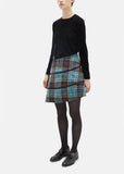 Wool Tartan Check Flared Skirt