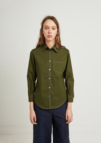 Long Sleeve Contrast Stitch Petite Shirt