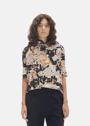 Mockneck Print Blouse
