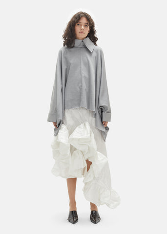 Crinkled Taffeta Long Frill Skirt