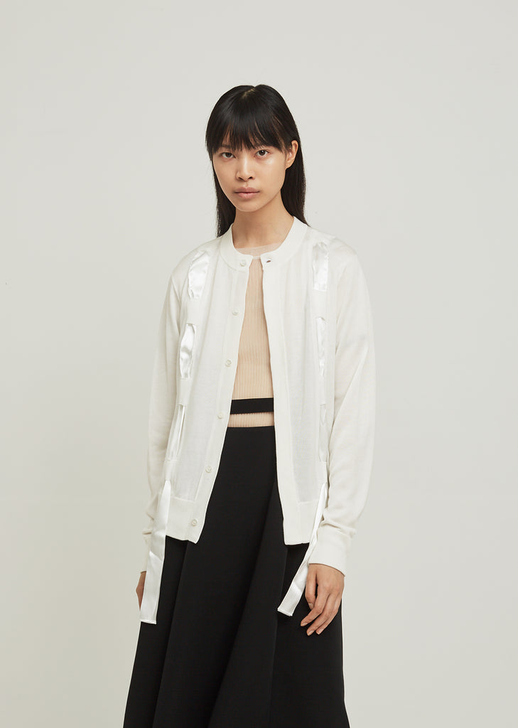 Rib Knit Tape Ribbon Cardigan
