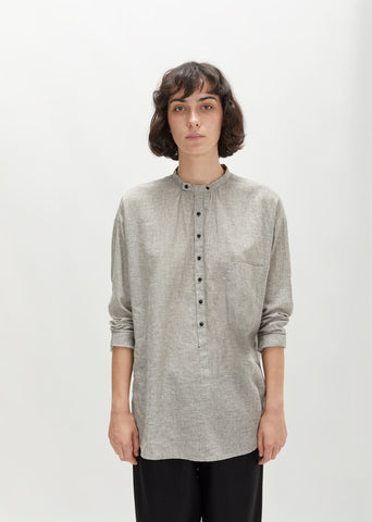 Linen Cotton Collarless Long Shirt