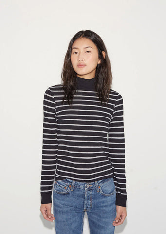 Mock Neck Stripe Tee