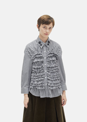 Beaded Smocked Front Gingham Shirt