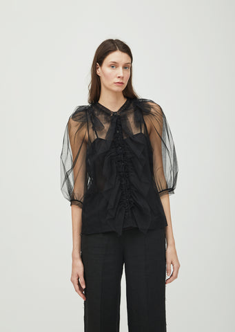 Tulle Ruffle Front Blouse
