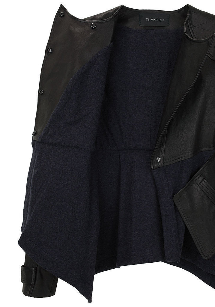Layered Stretch Leather Jacket