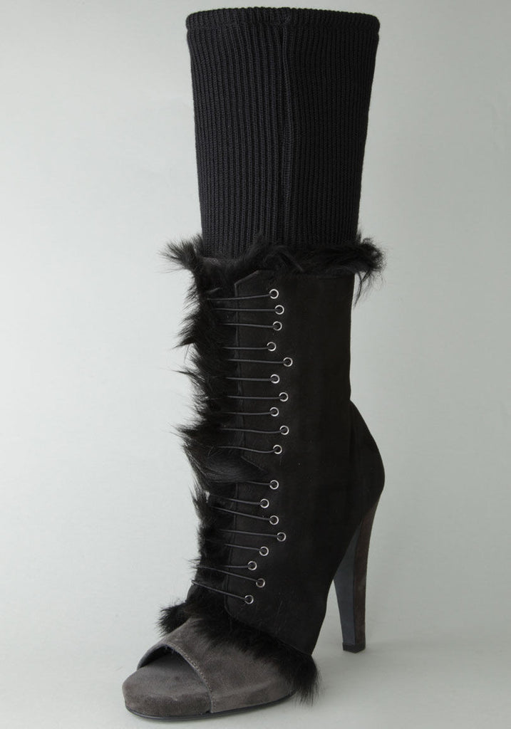 Suede High Boot with Fur Detail