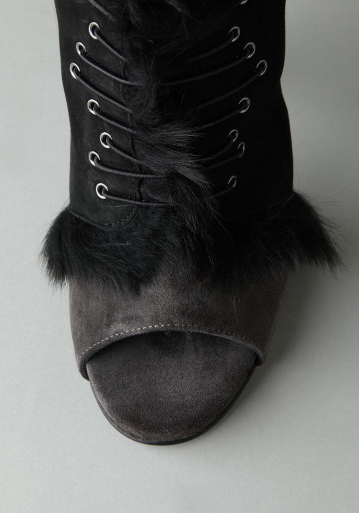 Suede High Boot with Fur Detail