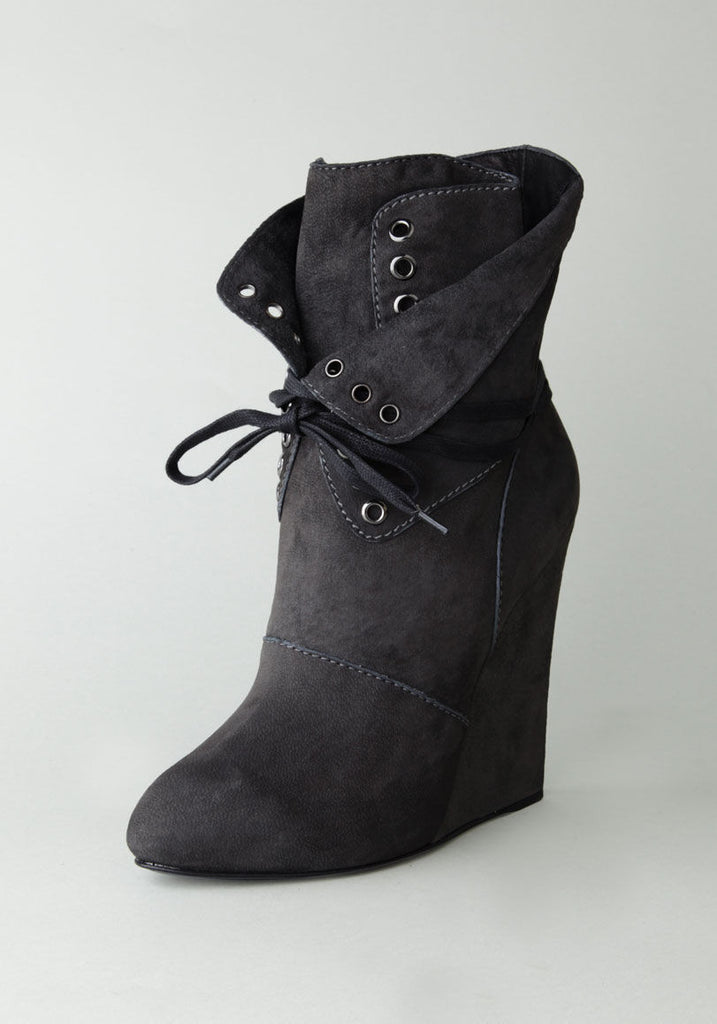 Wedge Boot with Lace Up Flap