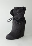 Wedge Boot with Lace Up Flap