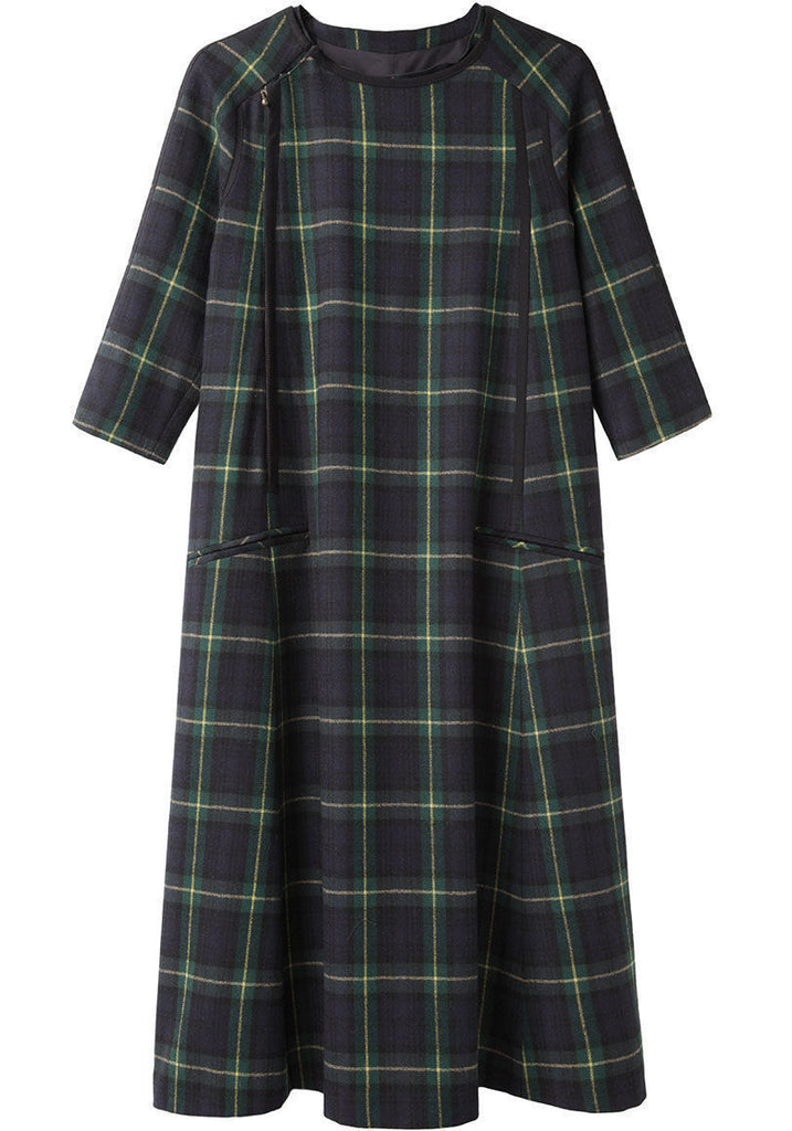 Raglan Sleeve Plaid Dress