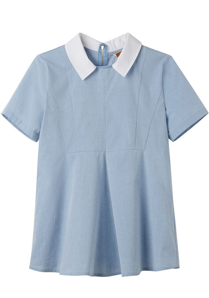 Zipper Back Blouse W/ Collar