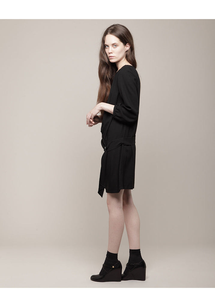 Buckled Sash Crepe Dress