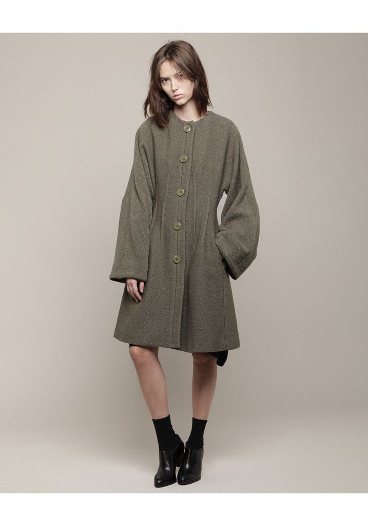 Boucl‚ Coat w/ Shaped Waist
