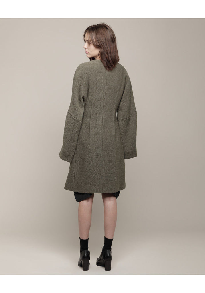 Boucl‚ Coat w/ Shaped Waist