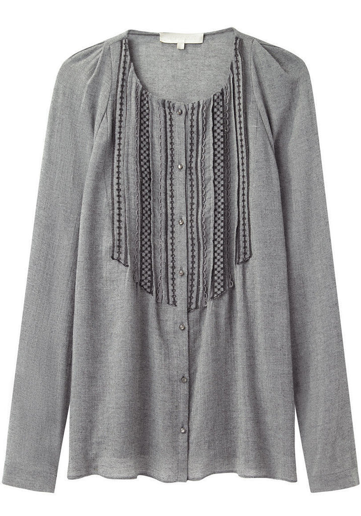 Pintuck Collarless Top