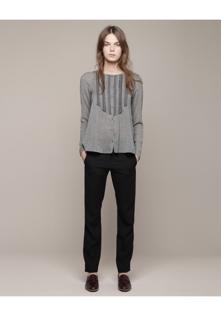 Pintuck Collarless Top