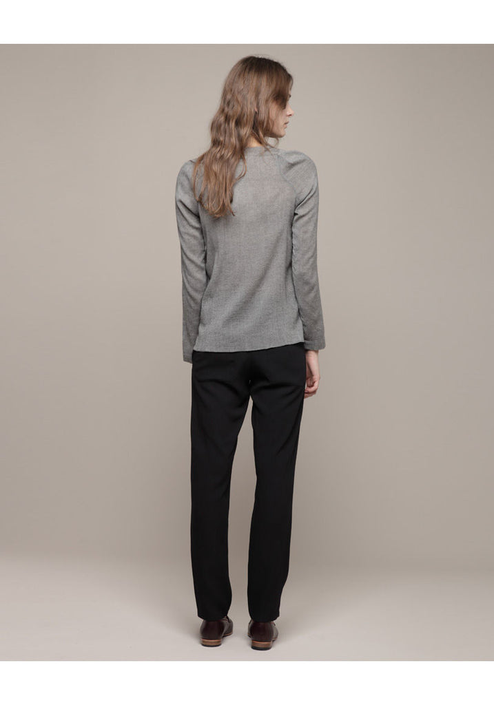 Pintuck Collarless Top