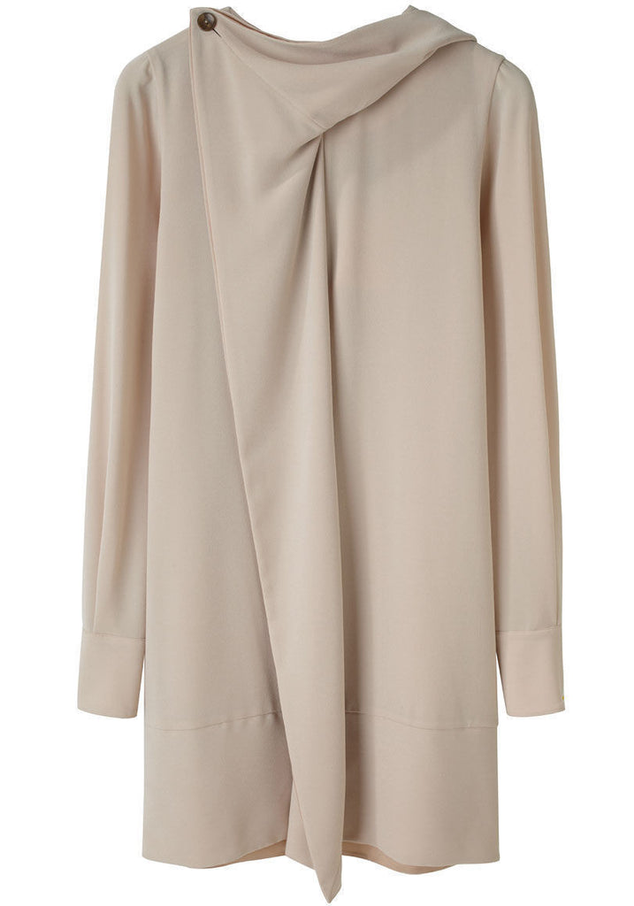 Drape Collar Crepe Dress