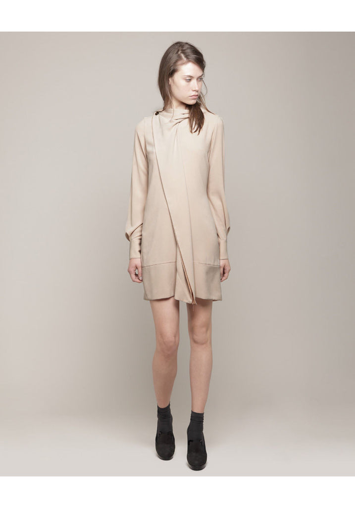 Drape Collar Crepe Dress