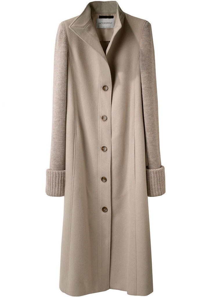 Wool Coat w/ Knit Sleeves