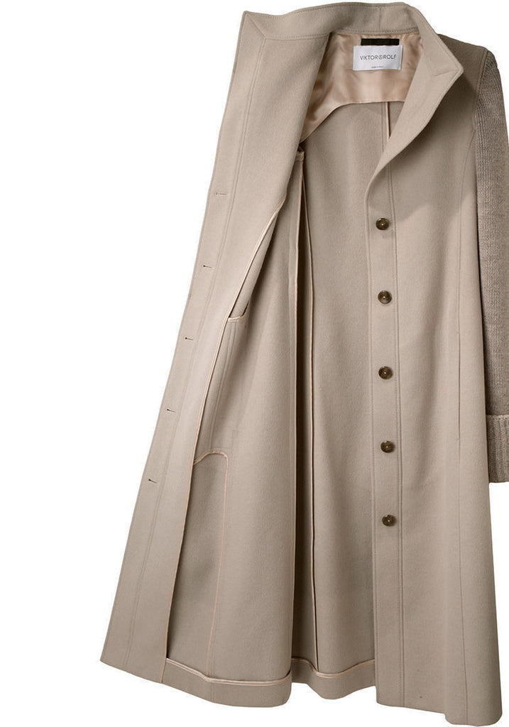 Wool Coat w/ Knit Sleeves