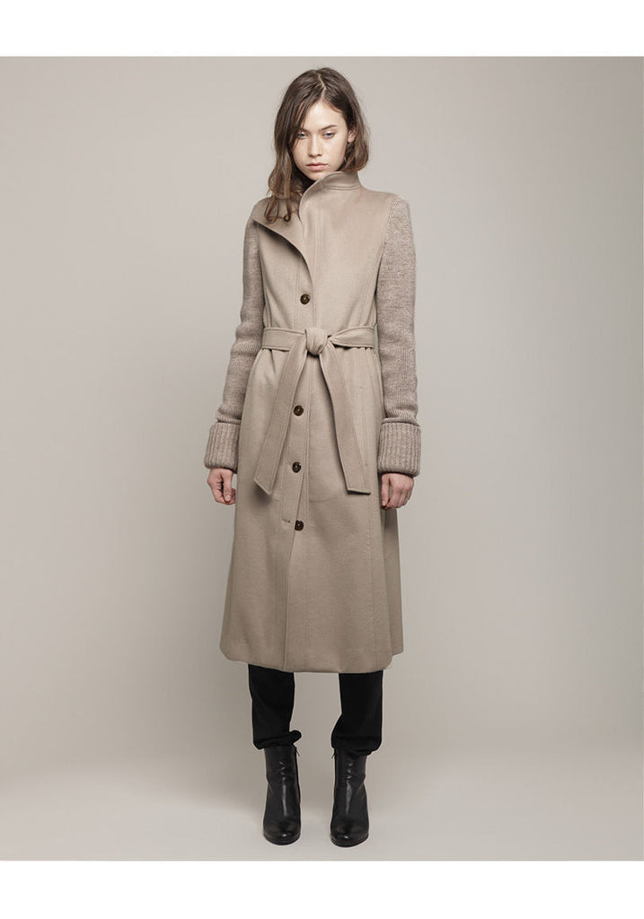 Wool Coat w/ Knit Sleeves