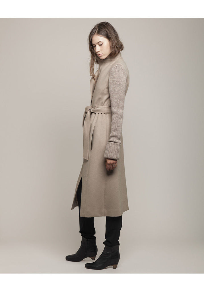 Wool Coat w/ Knit Sleeves