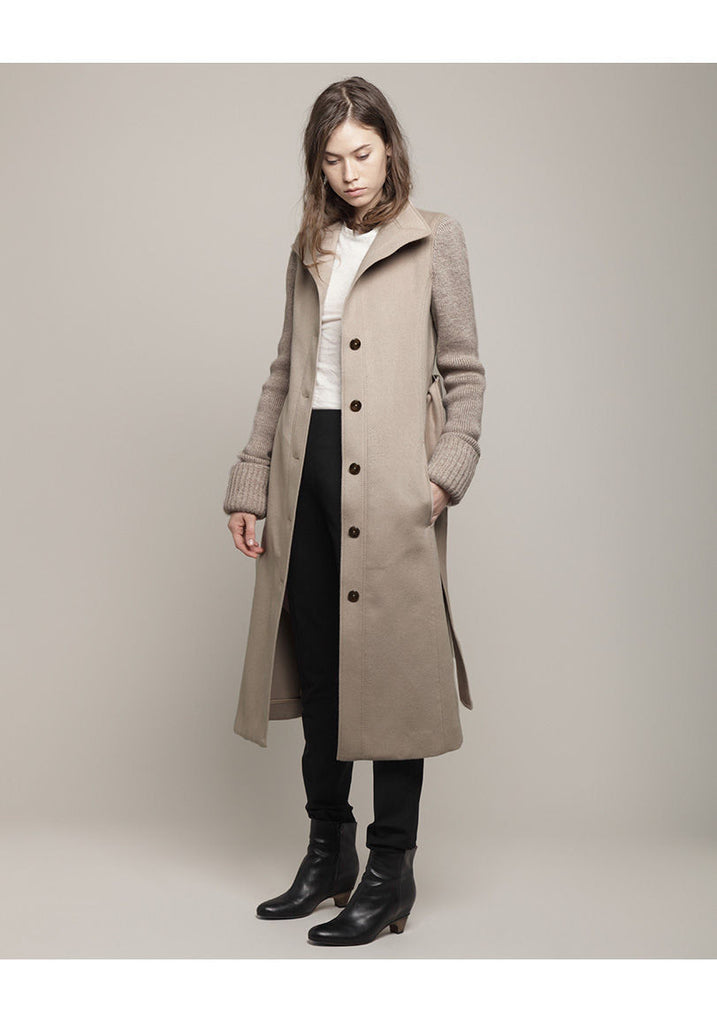Wool Coat w/ Knit Sleeves