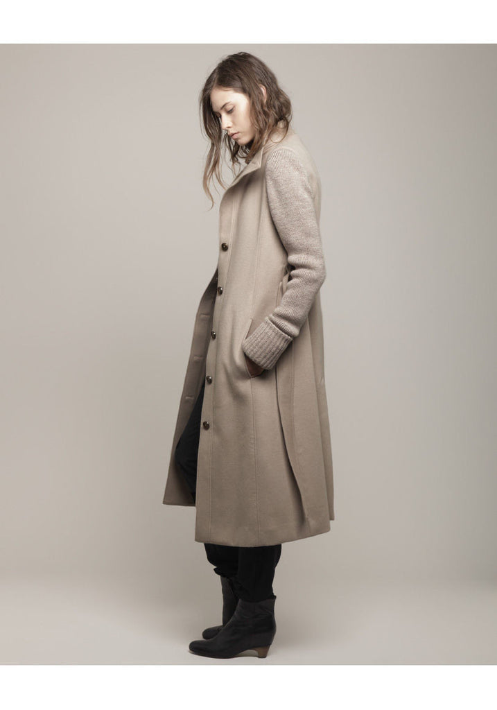 Wool Coat w/ Knit Sleeves