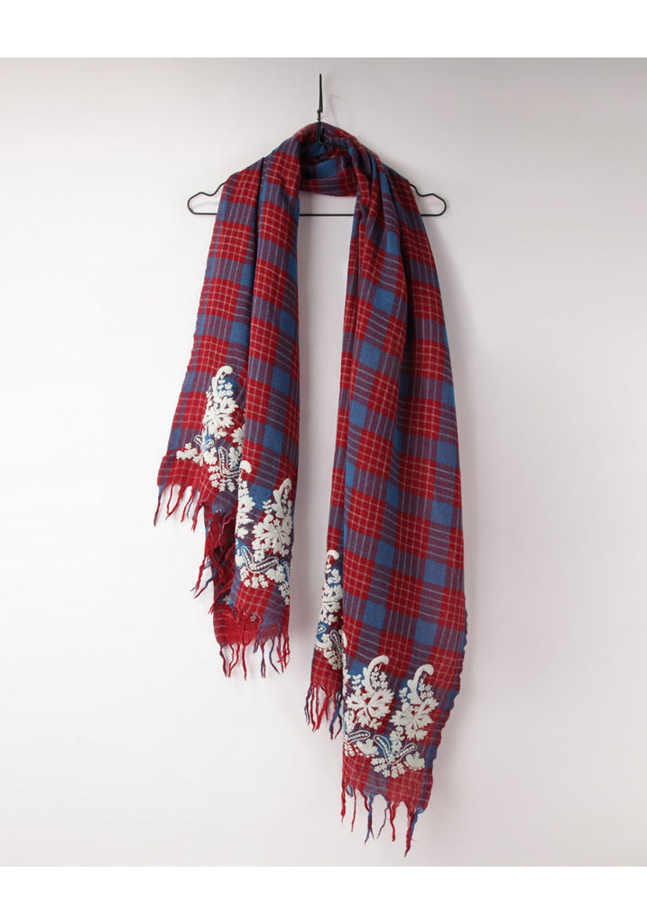 Embroidered Plaid Scarf