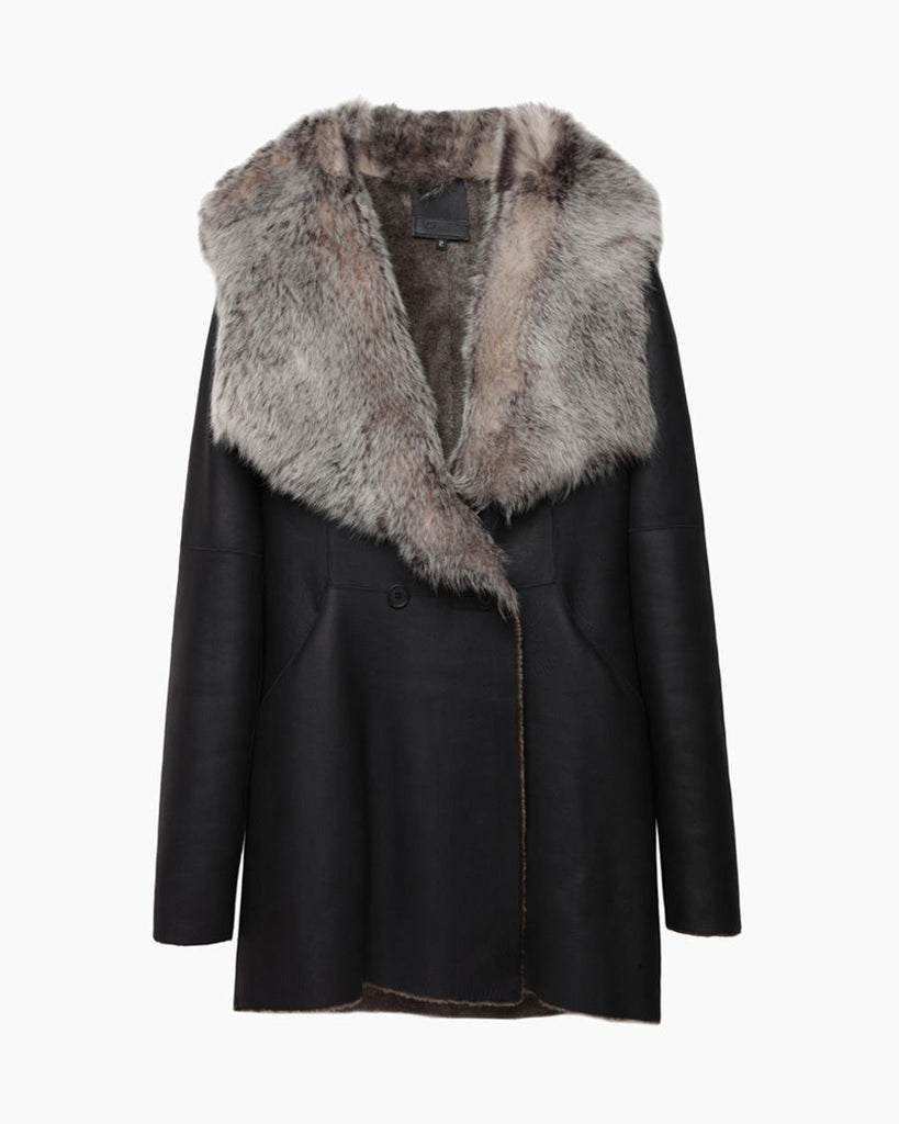 Shearling Hooded Dolman Coat