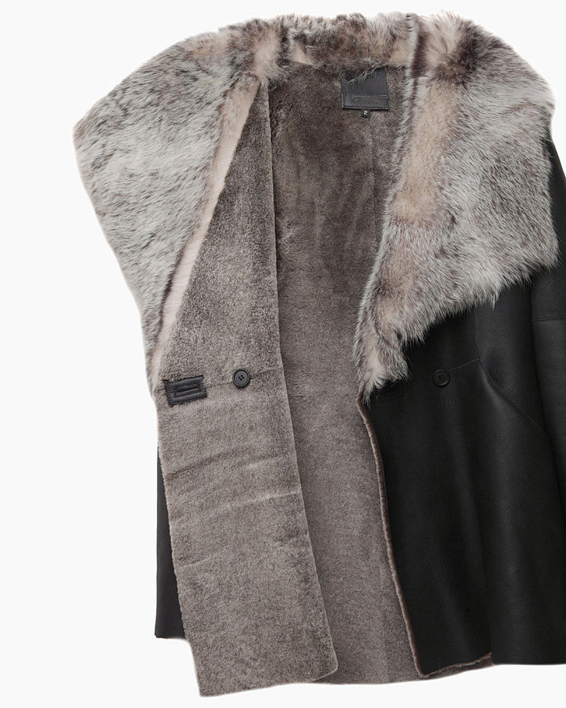Shearling Hooded Dolman Coat