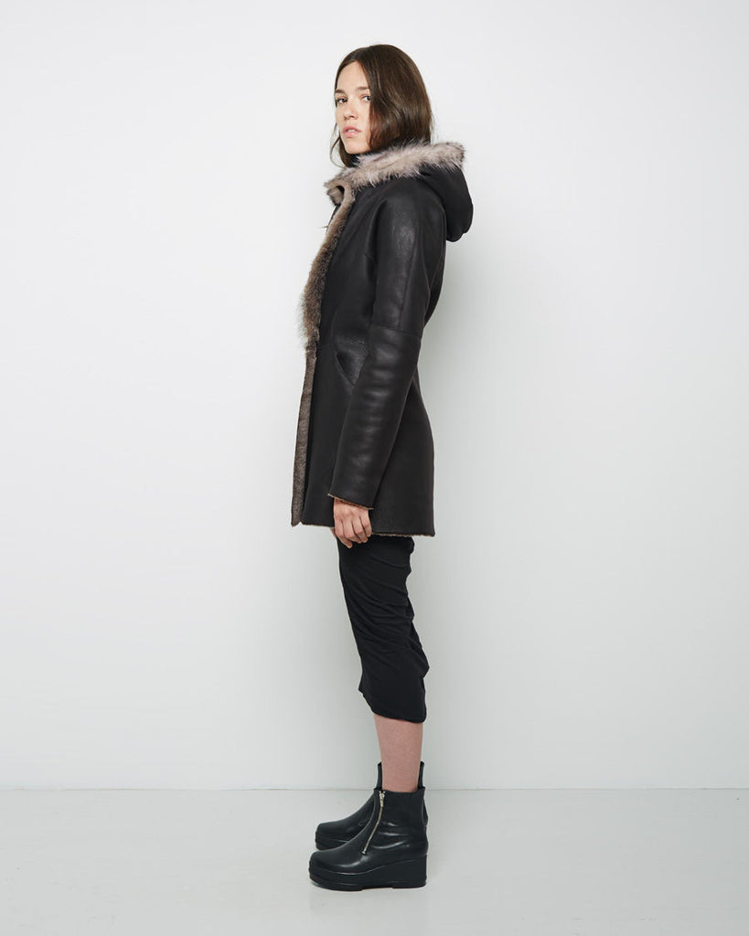 Shearling Hooded Dolman Coat