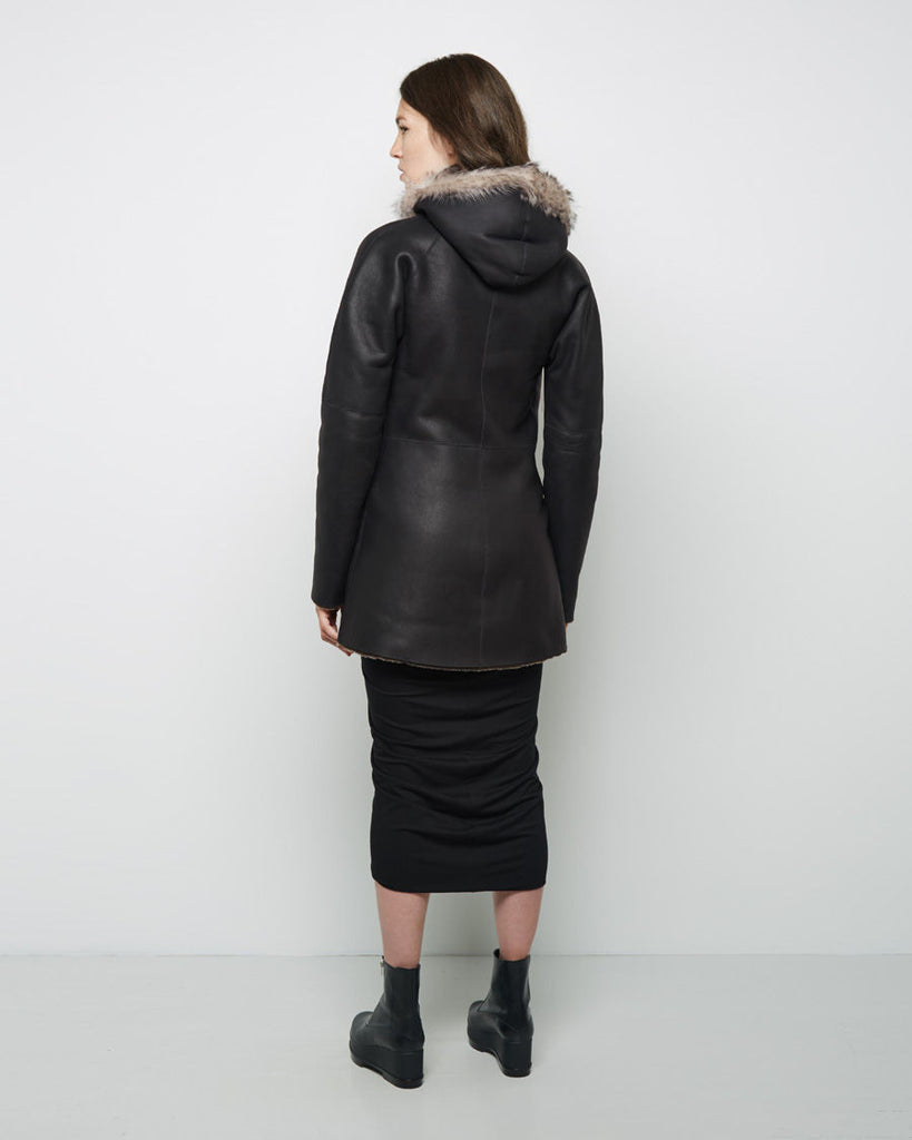 Shearling Hooded Dolman Coat