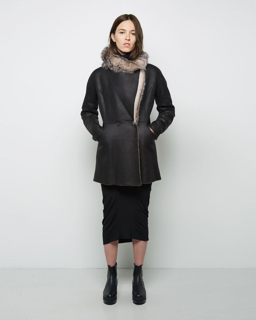 Shearling Hooded Dolman Coat