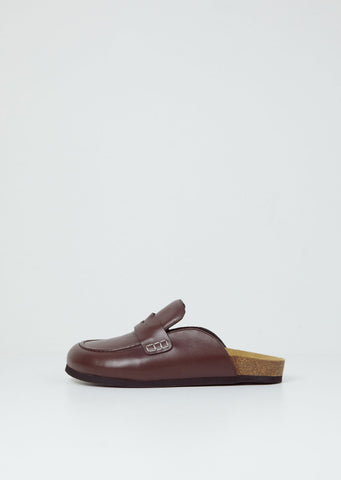 Leather Loafer Mules — Brown