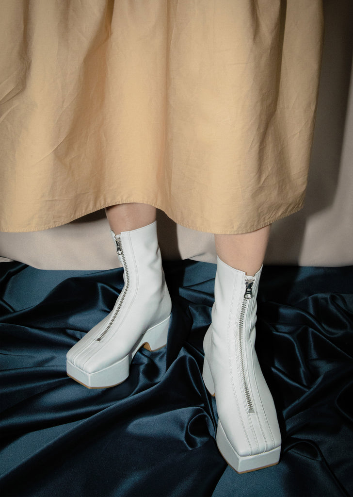 Zipped Platform Boot — White