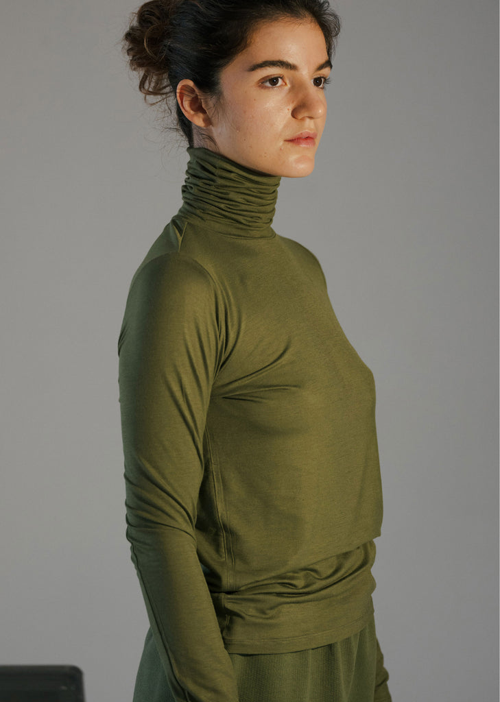 Bamboo Jersey Turtleneck — Apache Green