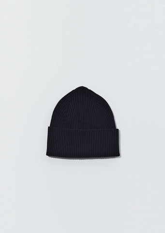 Merino Wool Long Rib Hat — Navy