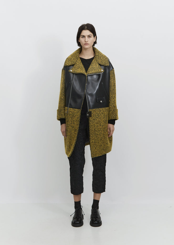 Tweed & Synthetic Leather Coat