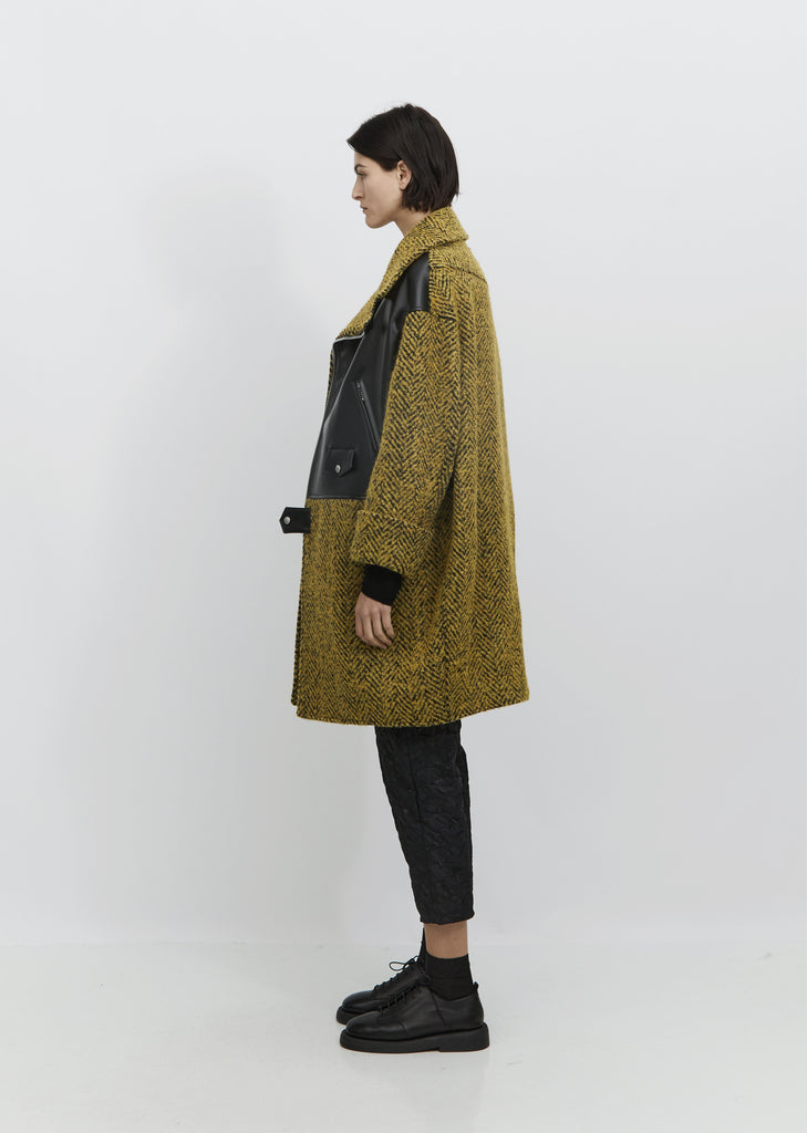 Tweed & Synthetic Leather Coat