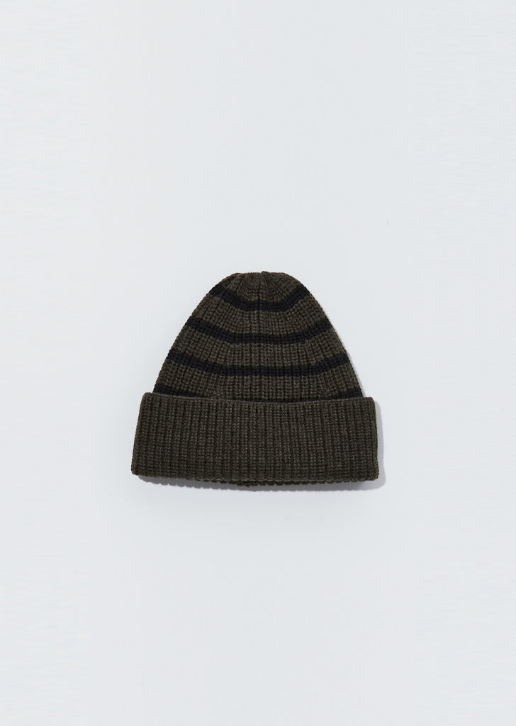 Utility Wool Stripe Rib Hat — Olive / Black