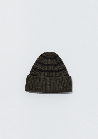 Utility Wool Stripe Rib Hat — Olive / Black