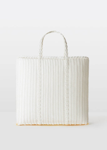 Large Flat Handwoven Tote — White