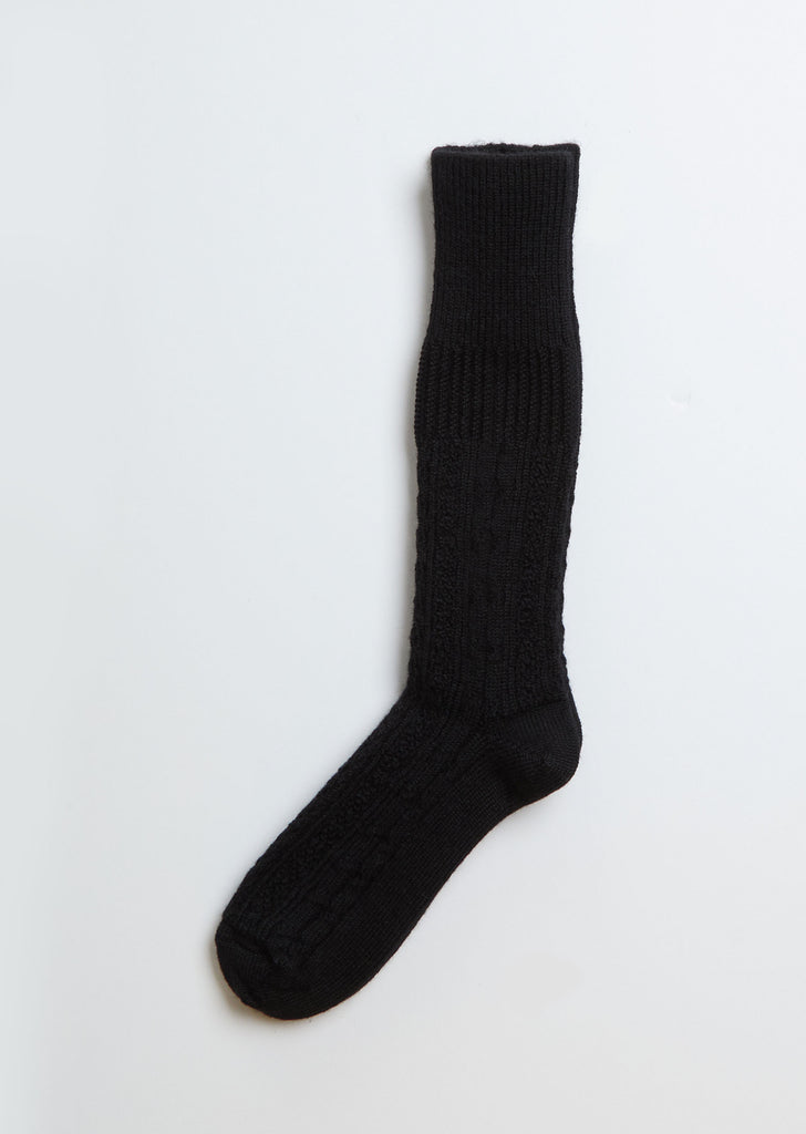 Alpaca Wool Cable Socks — Black